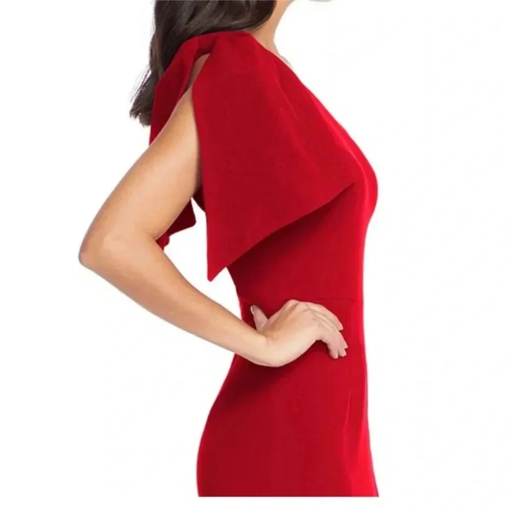 NWT Dress the Population Tiffany One-Shoulder Midi Dress Garnet Red Size XL - Picture 6 of 9